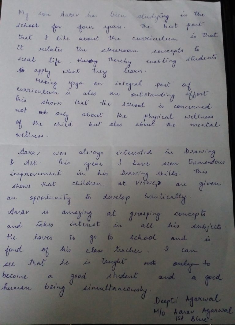 “VMWC gives an opportunity to develop holistically” says a happy Parent