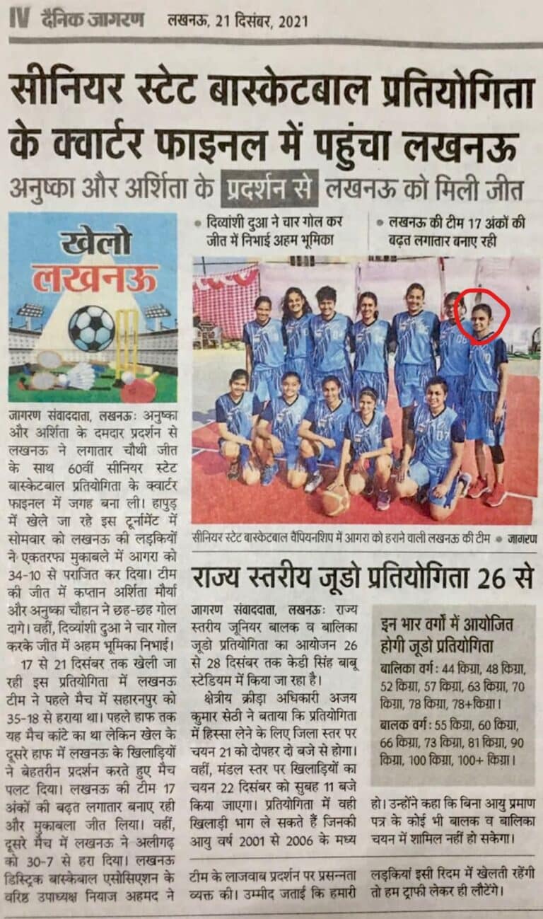 Modernite features in Lucknow team’s star performance and advance to quarter finals of U.P State Basketball Championship