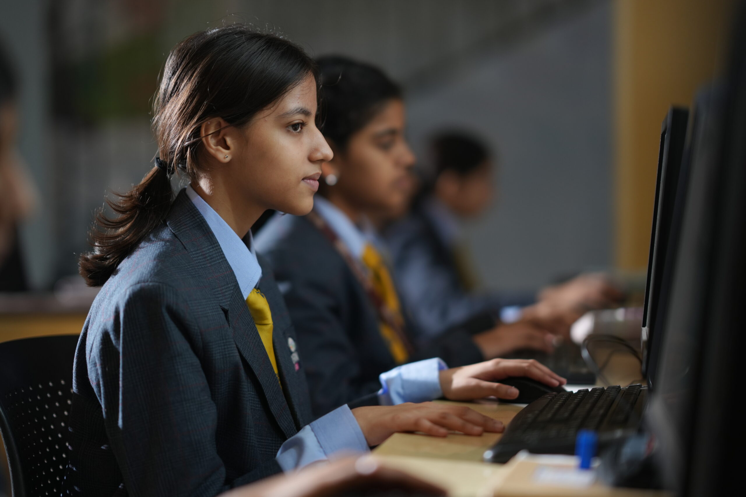 Students at the computer lab at Modern School