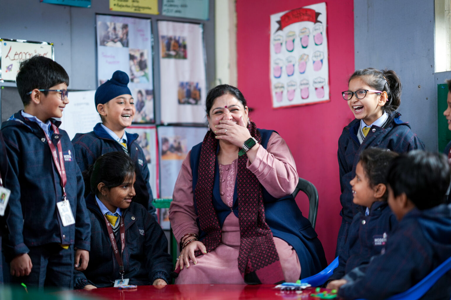 Headmistress Manisha Rathore with students