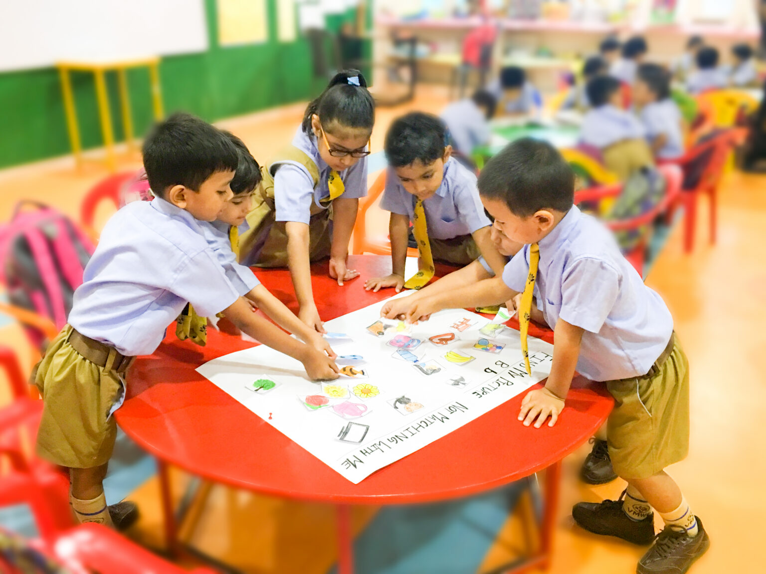 Students performing a group task