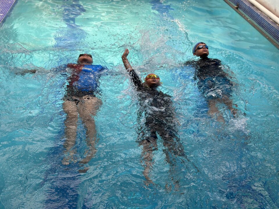 Children learning to swim at the Modern School pool